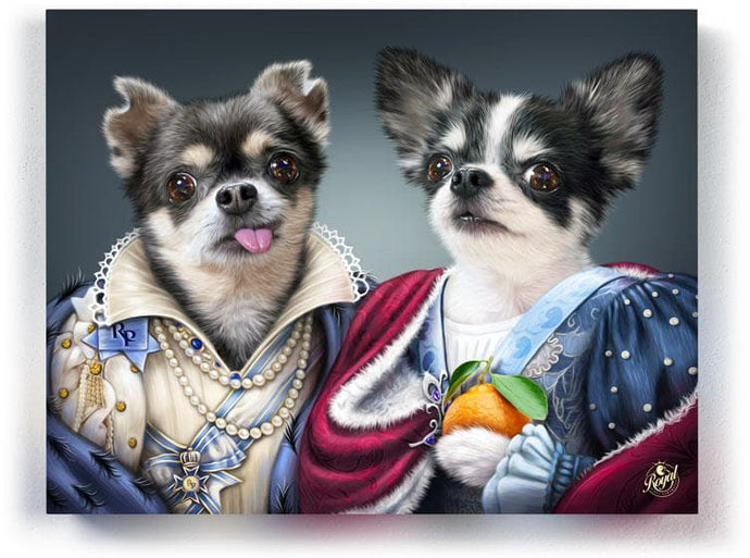 Pet Portraits on Canvas - THE ROYAL SISTERS - ROYAL MULTI-PET PORTRAITS - Royal Pet Pawtrait